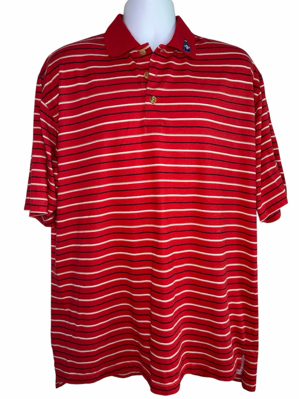 VINTAGE TABASCO Men's Red Striped Polo Golf Shirt Short Sleeve Tabasco Bottle XL